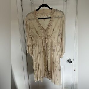 Free People Cream Embroidered Dress